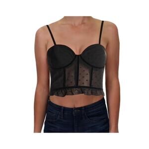 Aqua Bustier Women Size Large Velvet Dot On Sheer Retro Whimsygoth Witchy Chic